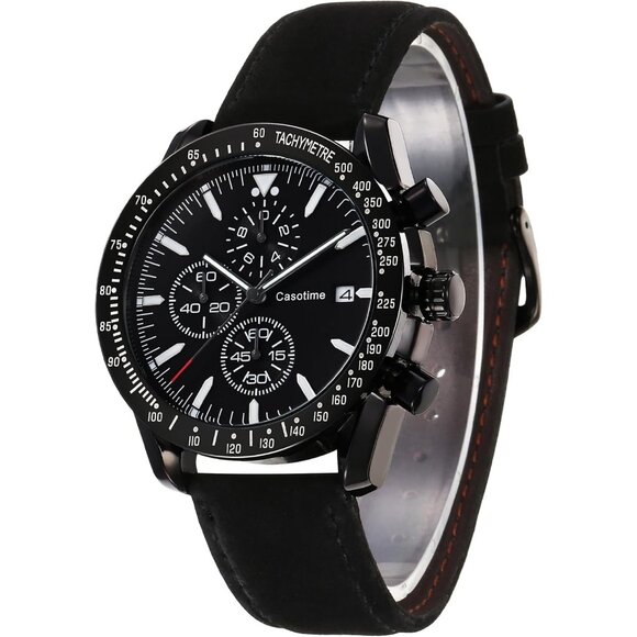 ⚡Men's Leather Watches Chronograph Analog Quartz Date Wrist Watch 30M Waterproof - Picture 1 of 7
